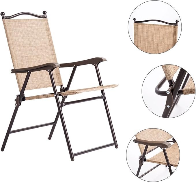 Giantex Set of 2 Patio Folding Chairs, Outdoor Patio Dining Chairs w/Armrest, Sling Back, Metal Frame, Outside Use for Lawn Camping Garden Pool Beach Yard Lounge, No Assembly, Yellow