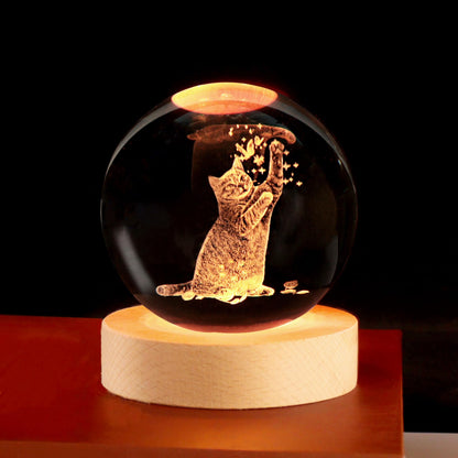 UPSIME Ideal Cat Gifts, 2.4In Cute Crystal Cat Ball Lamp with Wooden Base, Gifts Ideas for Cats Lover, Girlfriend Mom Girl-Christmas, Birthday, Mothers Day, Cute Cats Decor for Home Office Bedroom