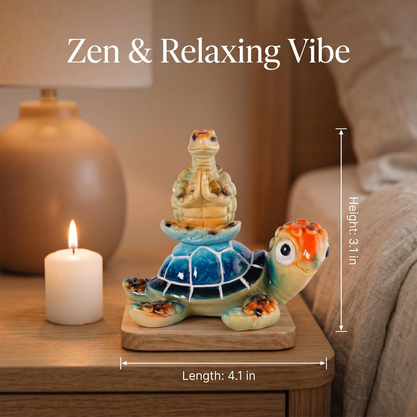 Brizoria Sea Turtle Figurine Beach Decor Ocean Decor Meditating Baby Turtle Resin Coastal Zen Statue Glossy Painted Finish for Bathroom Bedroom Office Bookshelf, Blue