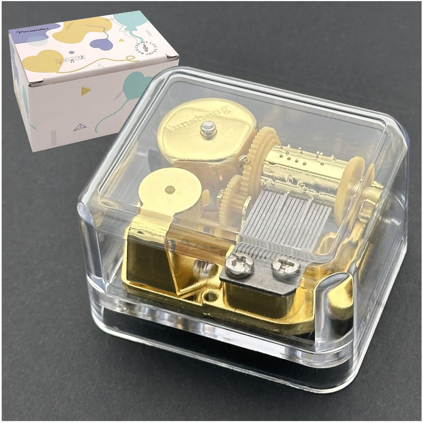 Pursuestar Greensleeves Wind Up Music Box, Clear Gold Musical Box for Mom/Dad/Daughter/Son - Unique Best Gifts for Birthday Christmas Wedding Mother's Day