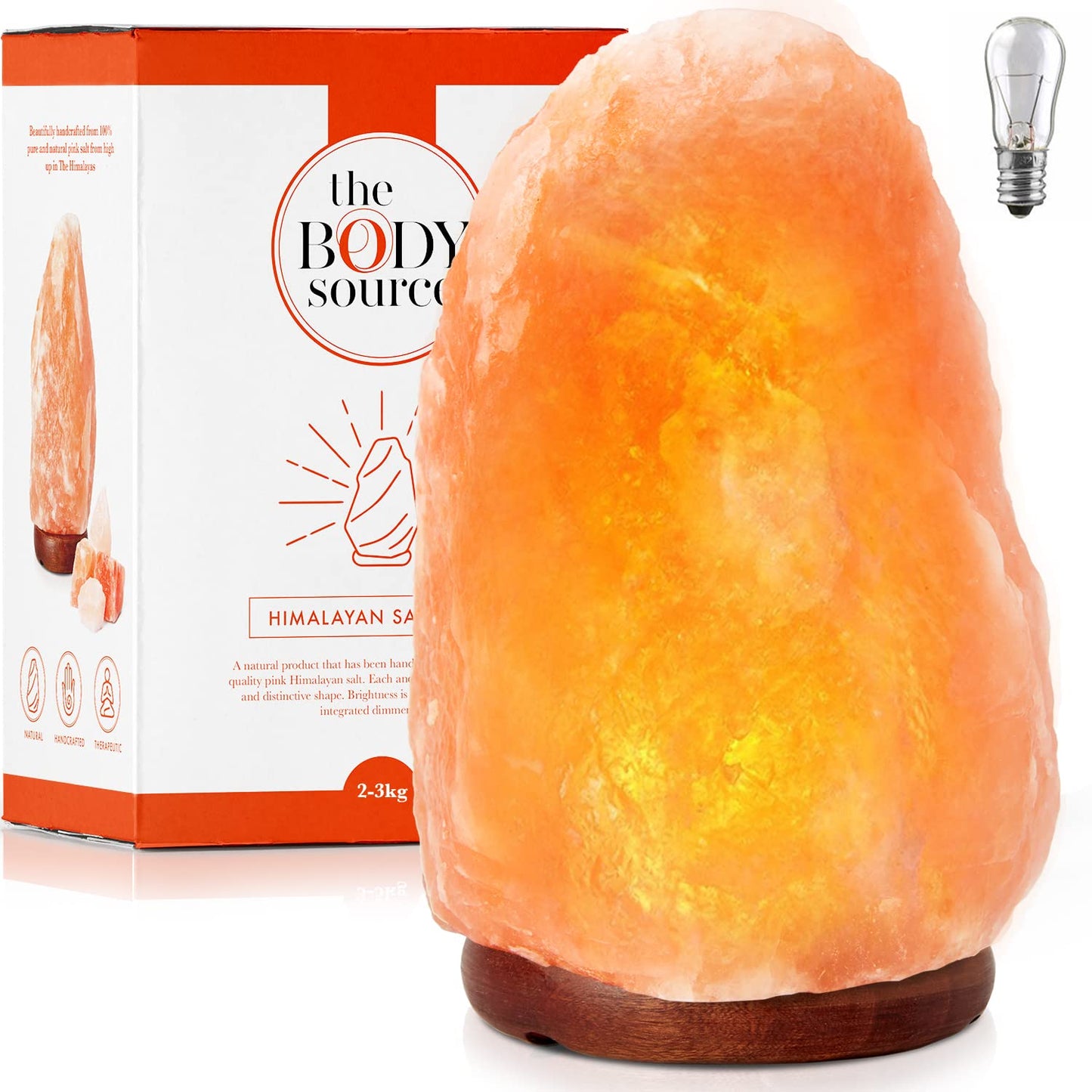 The Body Source | Himalayan Salt Lamp | 6-8” (4-7 lb) | 4x Replacement Bulbs