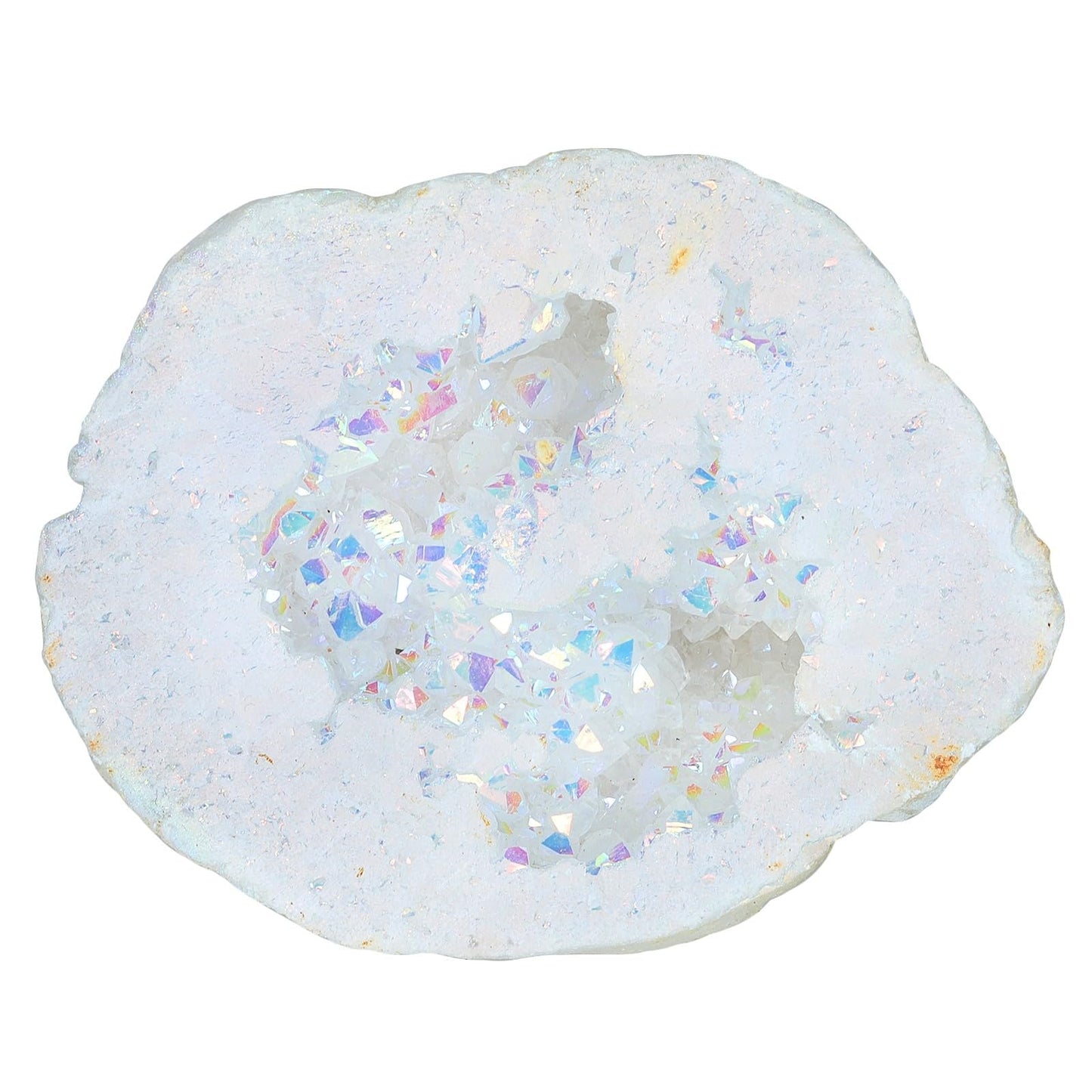 moonsix Titanium Coated White Crystal Druzy Geode for Home Office Decor, Irregular Raw Rock Quartz Stones Specimen for Healing, Medium