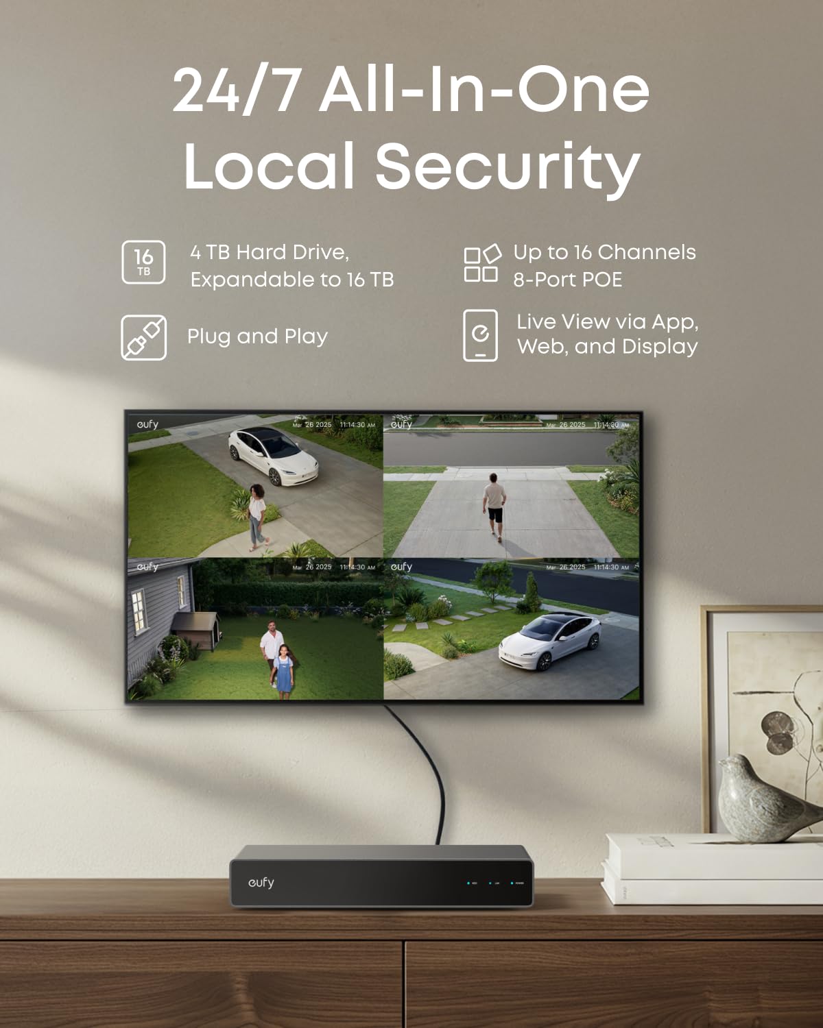 eufy Security 4K NVR Security Camera System S4 Max, 4TB HDD,POE Wired, 24/7 Recording, Triple Lens Bullet-PTZ Cam, 360° PTZ, Up to 16CH, Cross-Cam Tracking, 8× Auto Zoom, Smart Video Search