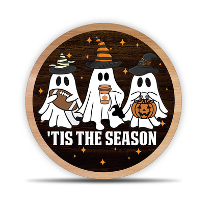 OXRUN Halloween Desk Decorations, Spooky Party Gifts for Women Men Friends, Fall Ghost Decorative Wooden Sign for Home Bedroom Living Room Table Shelf 8 Inches - B08