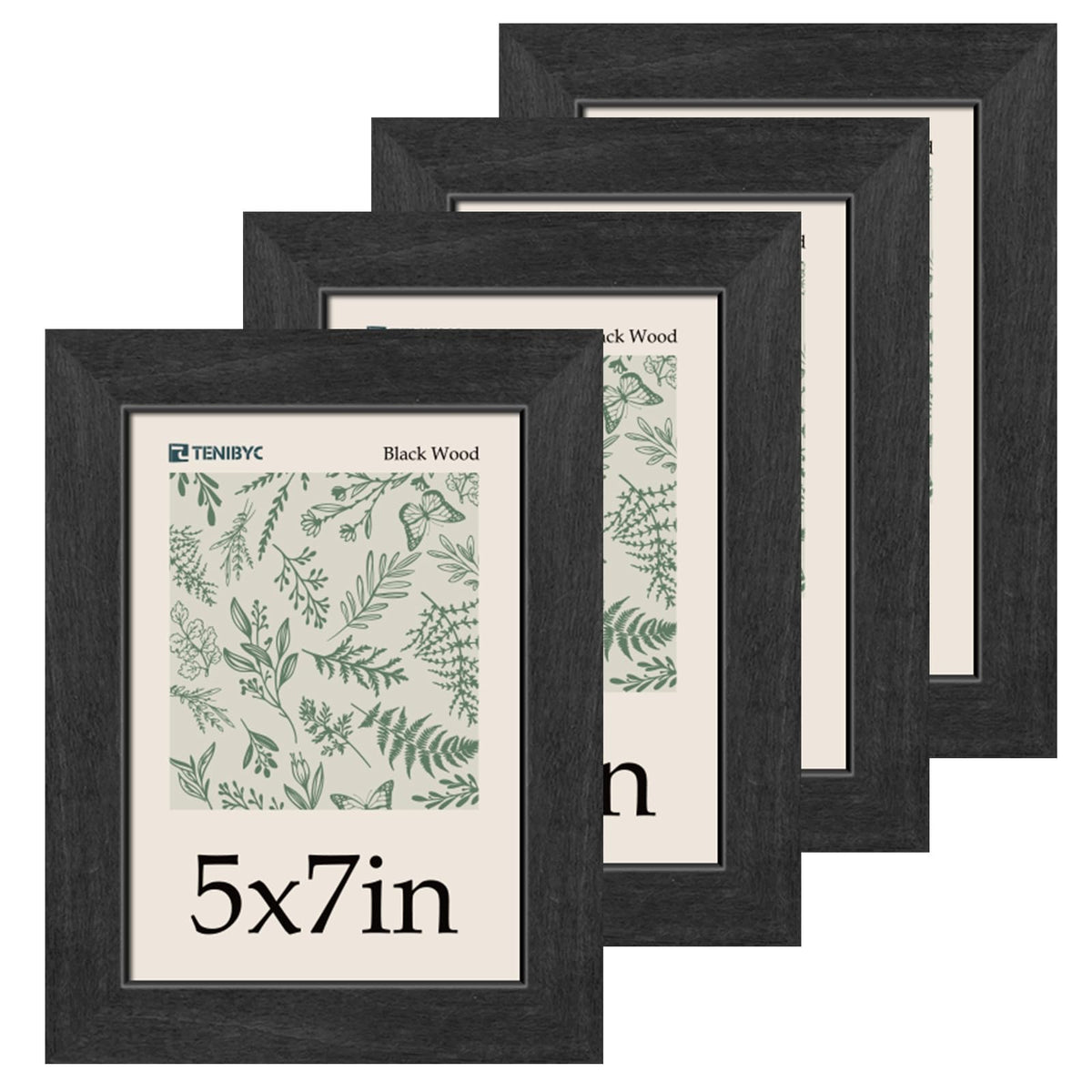 TENIBYC 5x7 Picture Frame 4 Pack, Black Wood Photo Frame, HD Tempered Glass, Table Display or Wall Hanging
