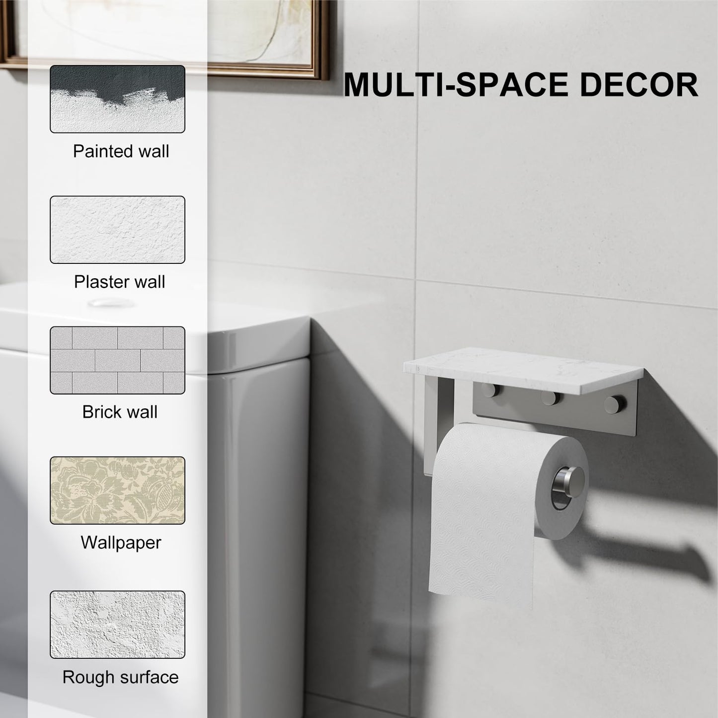 BATHLAVISH Toilet Paper Holder with Marble Shelf, 304 Stainless Steel Tissue Hand Holder Wall Mounted Toilet Paper Roll Hold with Phone Shelf for Bathroom Kitchen Washroom Bedroom, Brushed Nickel