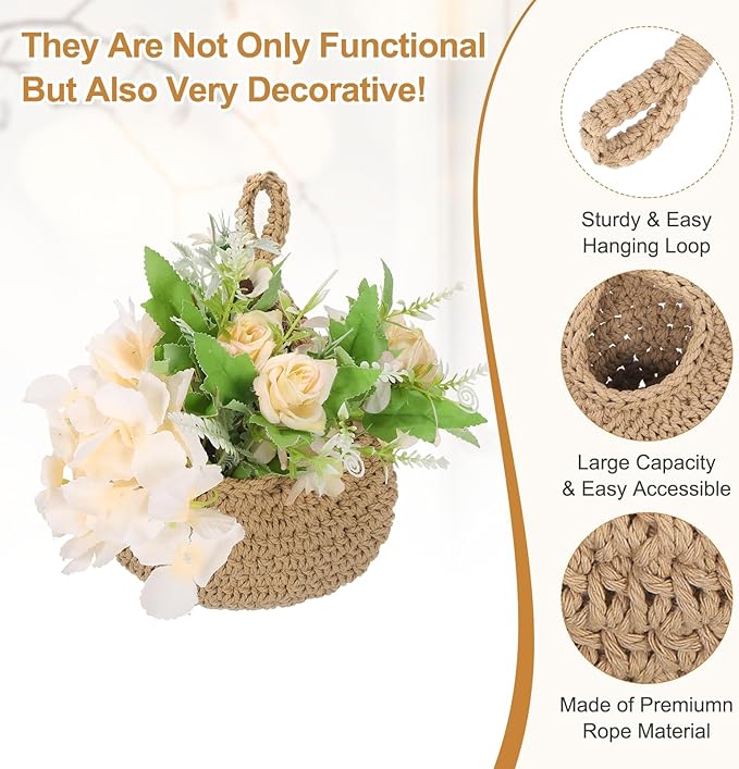 uxcell Hanging Fruit Baskets for Kitchen, Hand-Woven Wall Hanging Storage Jute
