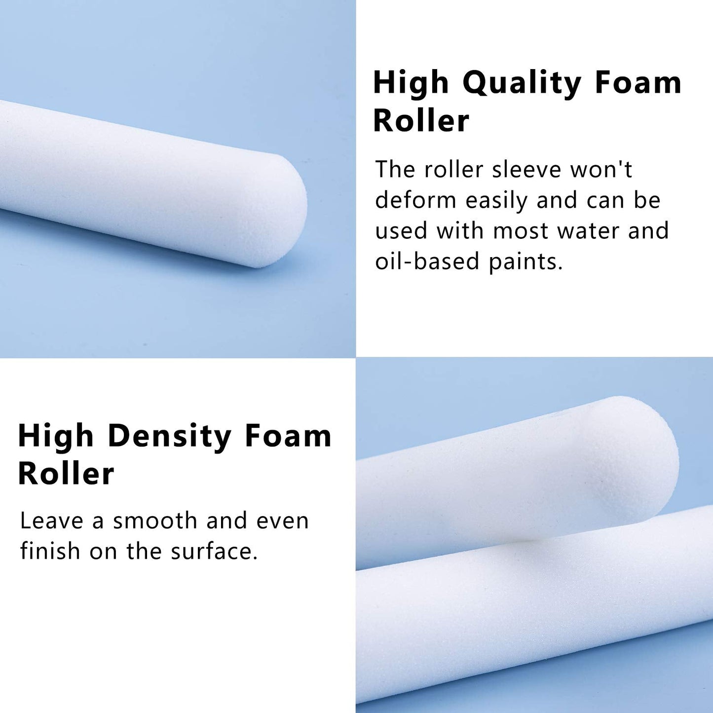 Mister Rui Foam Paint Roller, 4 inch Paint Roller 8 Pack, Small Paint Roller, High Density Foam Paint Roller Tray and Liner Set, Sponge Rollers for Painting and Staining