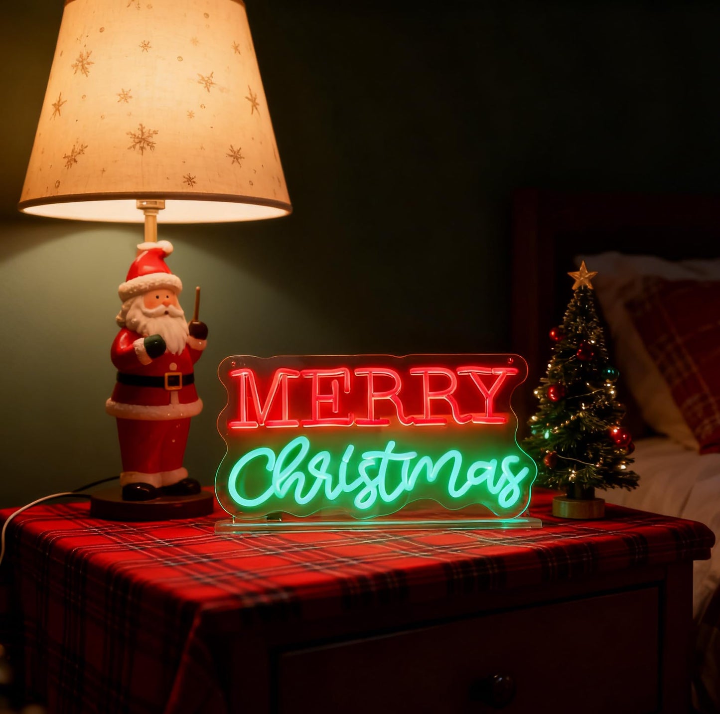 Merry Christmas LED Neon Sign, Dimmable Merry Xmas Decorative Light Holiday Theme Decor for Living Room Bedroom Party Pub Home Wall Table Festive Vibe Light Up Letters Sign, 16.5 x 7.9 In
