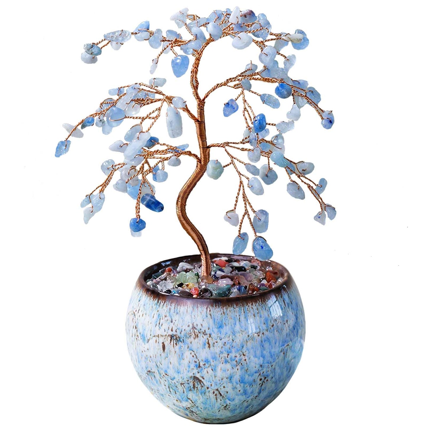Runyangshi Aquamarine Crystal Tree of Life - 8" Large Natural Chakra Healing Crystal Tree, Bringing Money, Good Luck, Positive Energy for Home Decor, Feng Shui Gifts, Office Desk Ornament