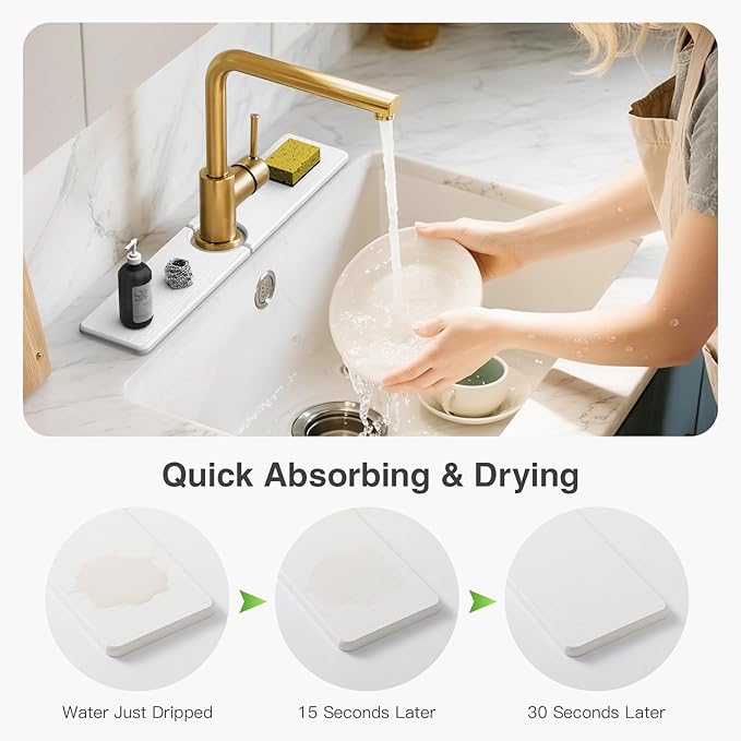 20" x 4" Stone Faucet Mat for Kitchen Sink, Quick Drying Diatomite Sink Tray