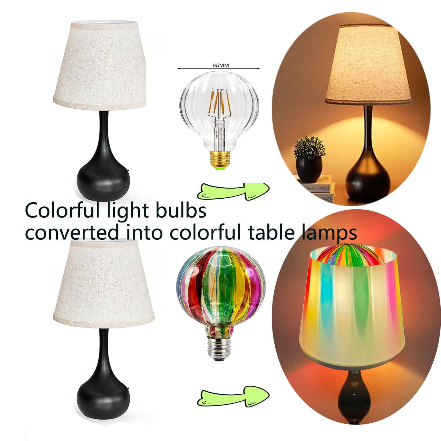 POXIN G95 Glass LED Light Bulb,E26 Base Warm Light 2700K 6 Watts LED Light Bulbs,Rainbow Sunflower Tiffany Lamp for Bedside Living Room Dormitory Dining Room Decorate Gift