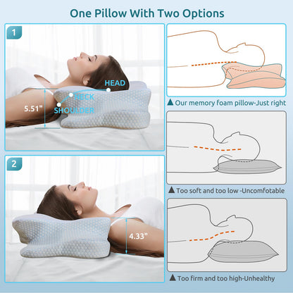 DONAMA Cervical Pillow for Neck and Shoulder,Contour Memory Foam Pillow,Ergonomic Neck Support Pillow for Side Back Stomach Sleepers with Pillowcase