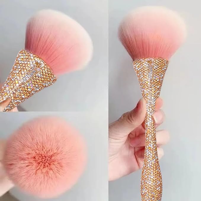 WOKOTO 1pcs Gold Rhinestone Nail Dust Brushes