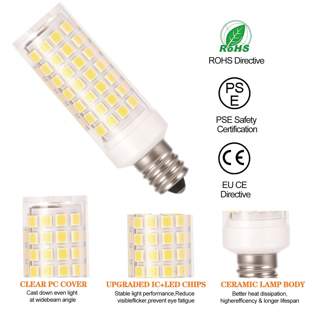 E12 LED Bulb Himalayan Salt Lamp 5W, Equivalent 50W Halogen, 500lm AC120V S6 C7 E12 Candelabra Base for Night Light Chandeliers Christmas Light Candle Lamp Dryer Bulbs, 2 Pack (3000K Warm White)