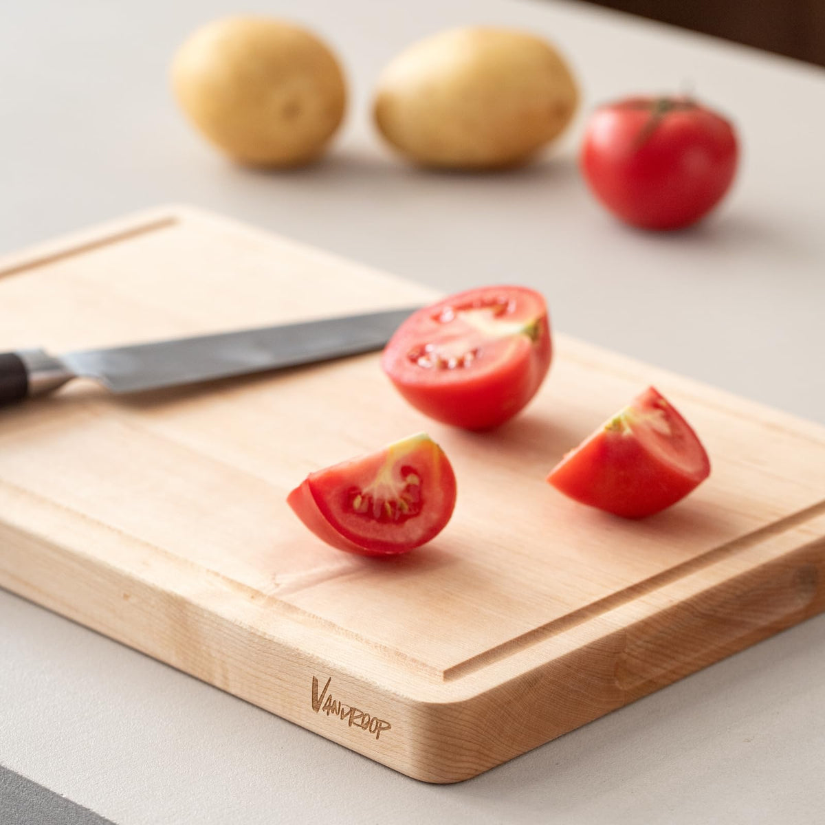 Vandroop Hard Maple Cutting Board for Kitchen - 16"x10"x1.06" Reversible Wood Chopping Board with Juice Groove, Edge Grain Butcher Block