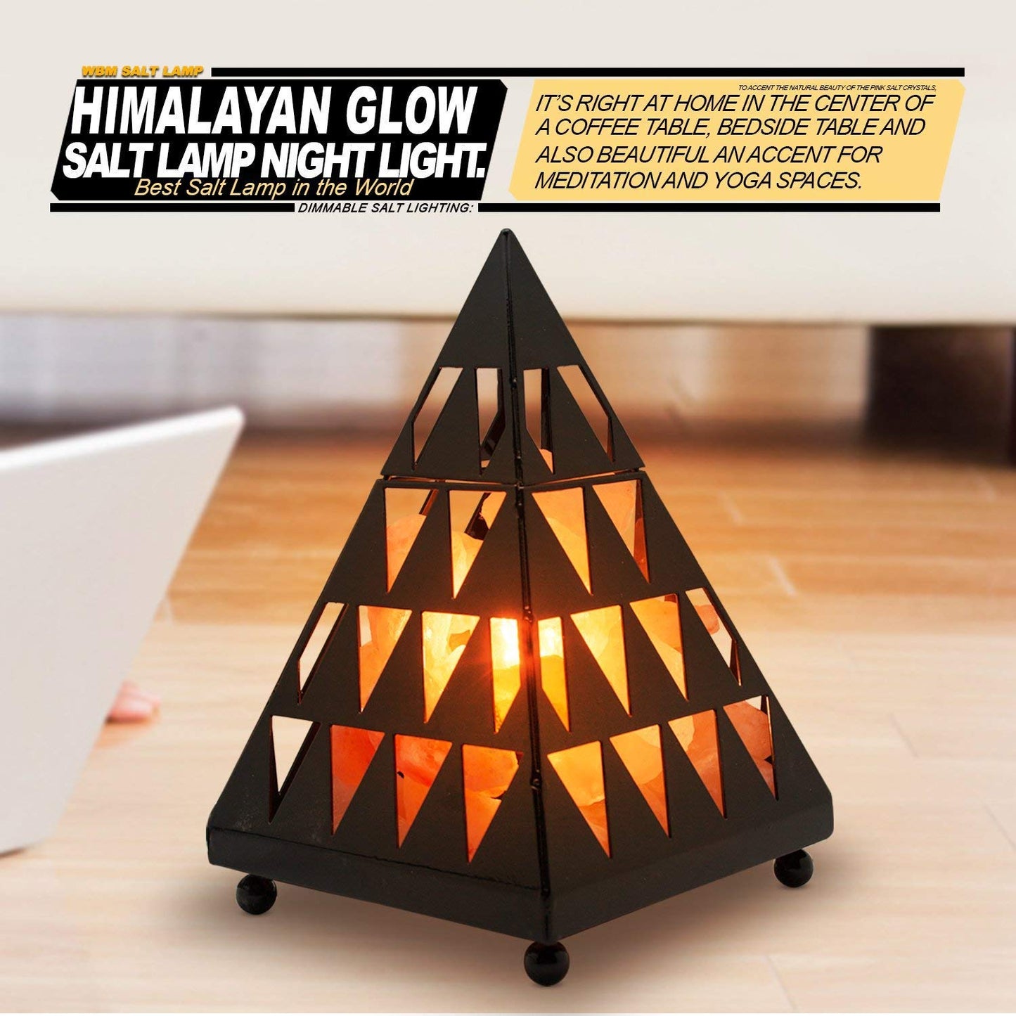 Himalayan Glow Pyramid Style Crystal Salt Night Light lamp with Pink Salt Chunks, Salt Lamp Bulb,(ETL Certified) Dimmer Switch, Unique Lightening Ambience