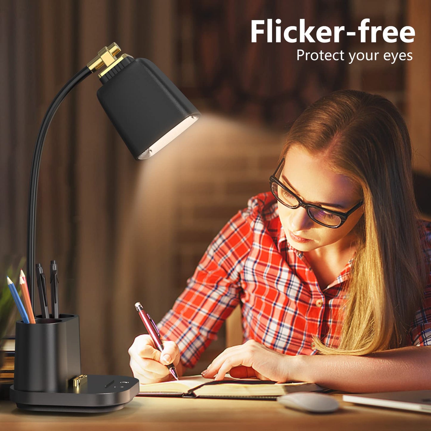 GONDSILY LED Desk Lamp with USB Charging Port Touch Control 3 Color Modes, Stepless Dimming,Eye-Caring LED Table Lamp for Home,Office,Bedroom,Reading,Work,Study, 5V, 2.4A