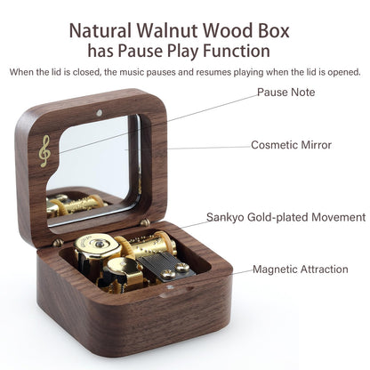 JYmusic Natural Solid Wood Music Box with Pause Function Gift for Birthdays Mother’s Day Children’s Day Valentine’s Day & Christmas