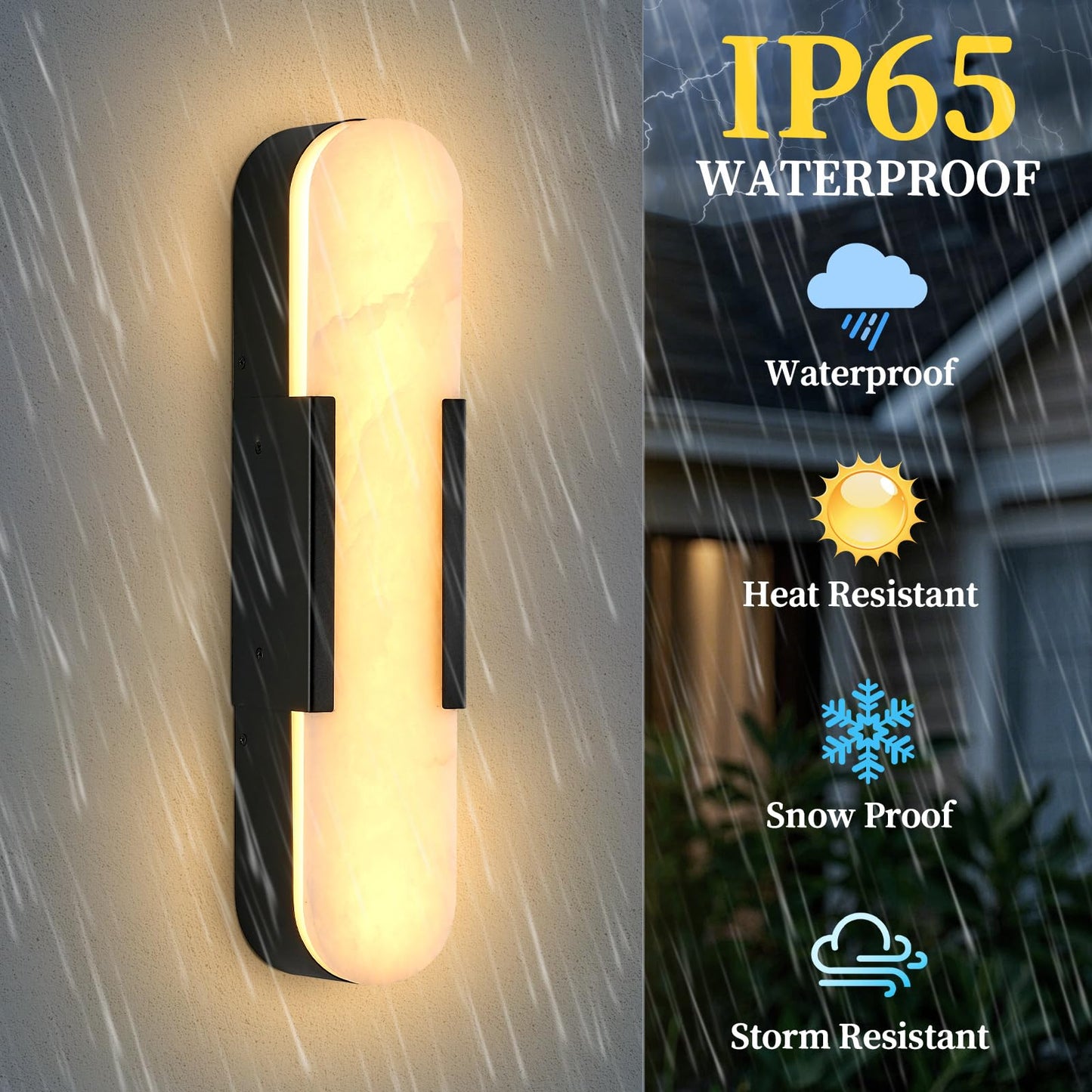 SUCICNISD Alabaster Wall Sconce, 19.7in Natural Marble Black Wall Sconce 3000K IP65 Waterproof Outdoor Modern Bathroom Alabaster Lamp for Living Room, Bedroom, Porch, Dining Room, Stairway