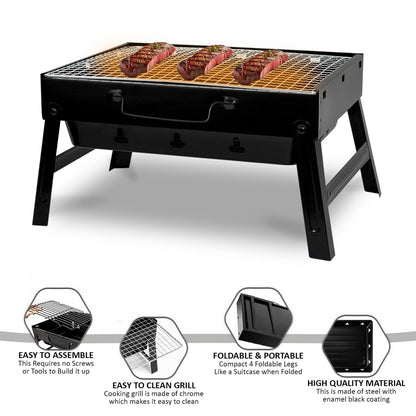 BBQ Barbecue Grill Portable Folding Charcoal for Camping Garden Outdoor Cooking Fun by Crystals®