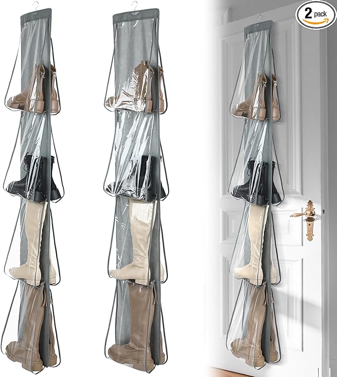 Windyun Sets 16 Large Clear Pockets Fabric Dual Sided Hanging Shoe Rack