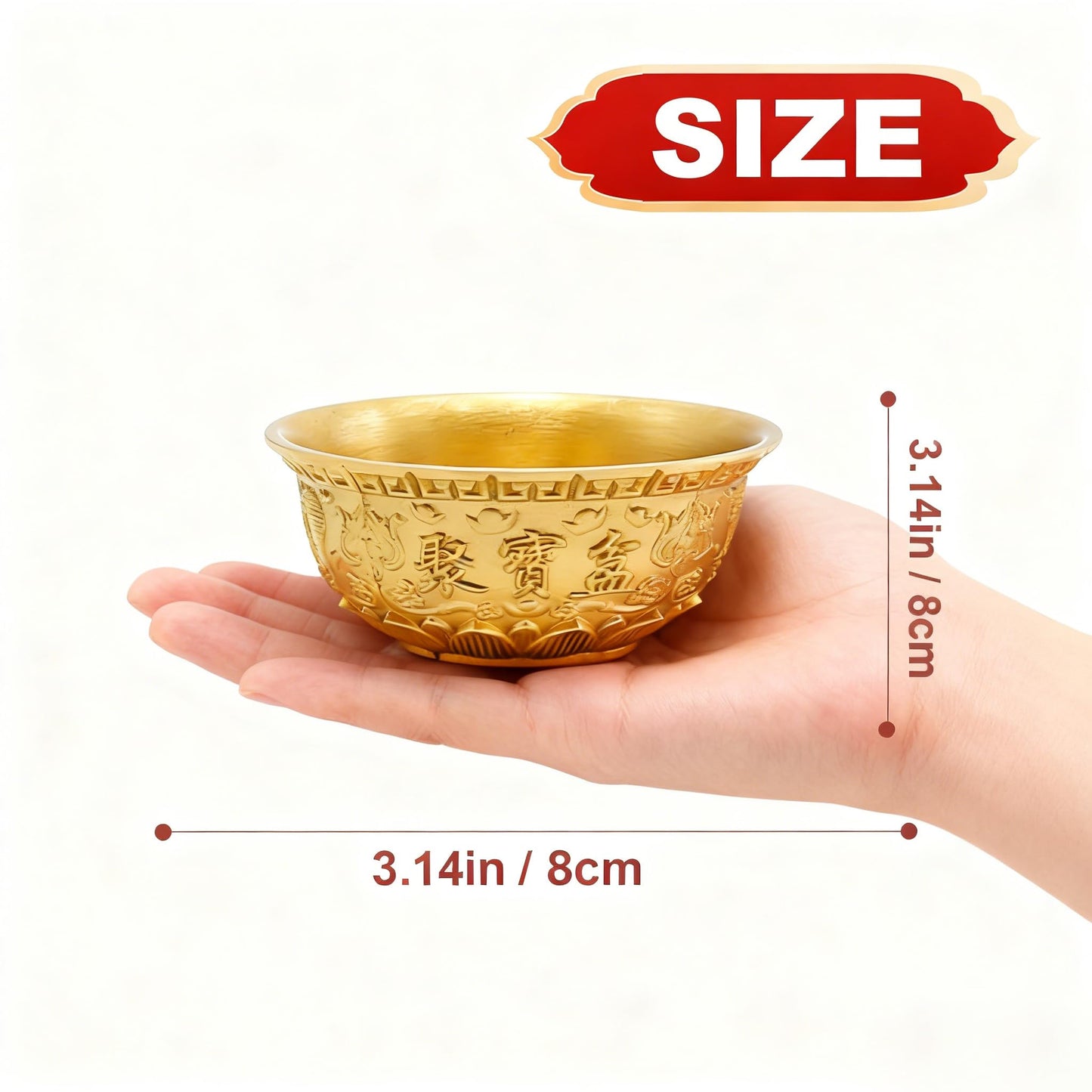 LIDSCURA 3.1 inch Feng Shui Treasure Basin Wealth Prosperity Bowl, Mini Brass Cornucopia/Golden Offering Bowl Good Luck Table Centerpieces Home Office Decorations(Golden)