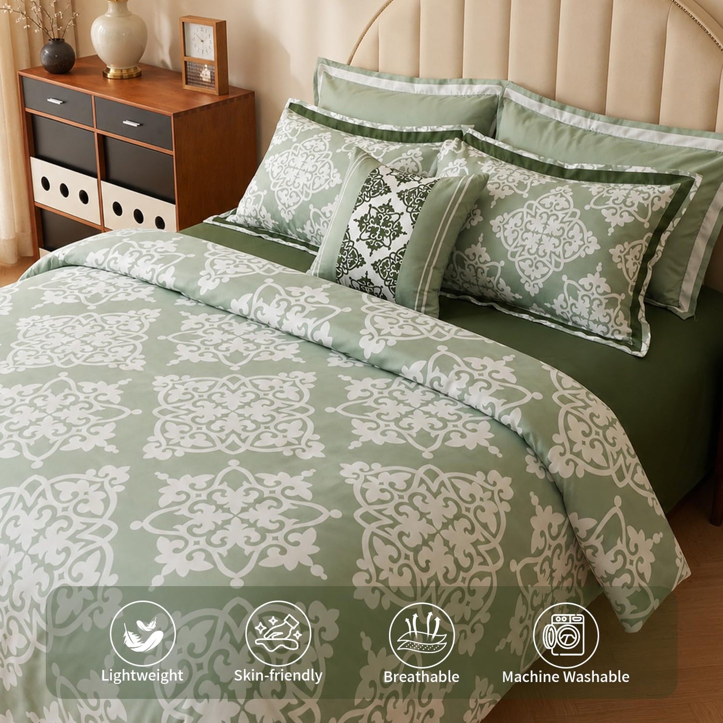 Fluffy Microfiber Comforter Set Queen / King – Soft Lightweight All Season Bedding, Plush Cozy Bedspread with Decorative Pillow Shams, Modern Home Bedroom Design (Queen (90x90), Green Checkered)