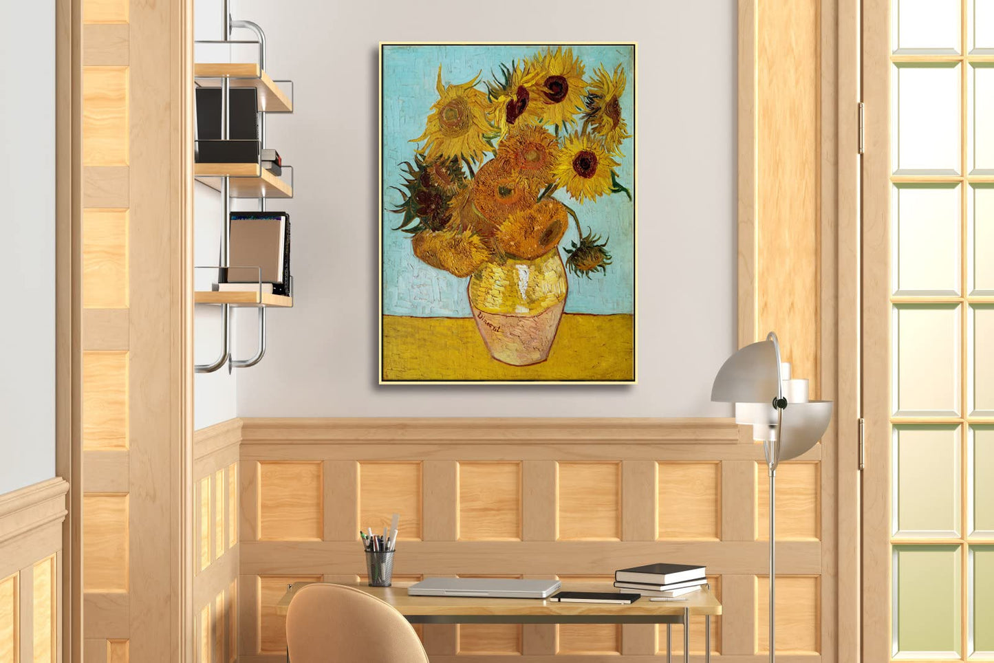 Wieco Art Framed Wall Art Canvas Prints of Sunflower by Vincent Van Gogh Paintings Reproduction Abstract Wall Decorations for Living Room Golden Frame