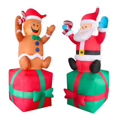 EEkiiqi 2 Packs 6FT Inflatable Christmas Santa Claus on Gift Box and Gingerbread Man Blow Up Decor for Christmas Outdoor/Doorway/Lawn Decor/Yard Party Decoration