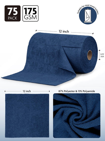 Fantasticlean Microfiber Cleaning Cloth Roll -150 Pack, Tear Away Microfiber Towels, 12" x 12", Reusable, Washable, Ultra Absorbent Dishcloth for Home Supplies, Car, Pet, Kitchen (2 Rolls of Grey)