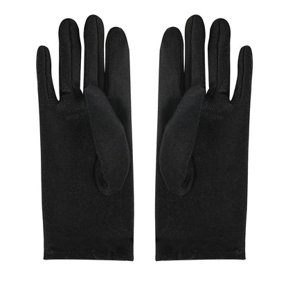 Women Formal Bridal Short Satin Banquet Party Wedding Black Opera Gloves Wrist Length for Wedding Evening Party (Black)