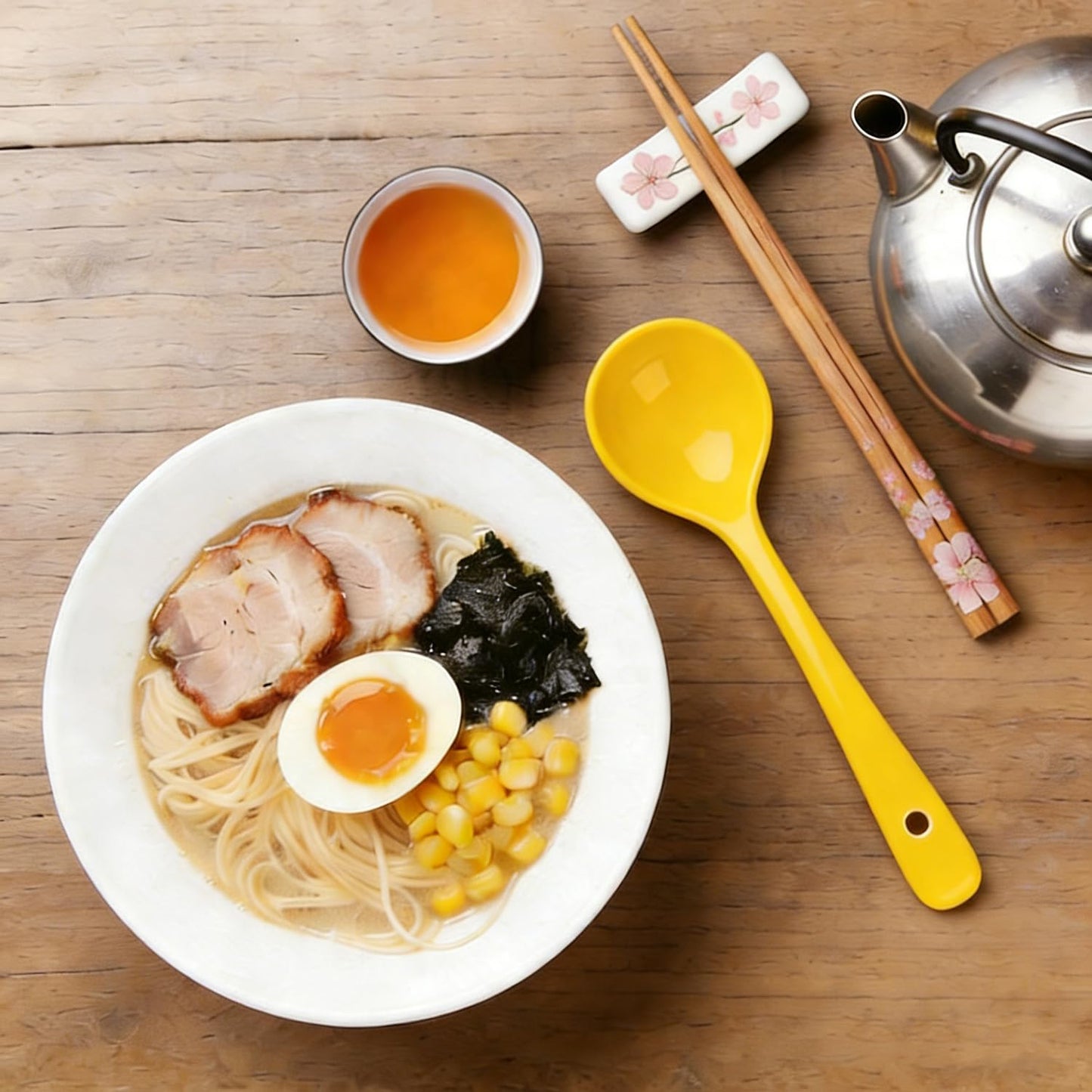 Ceramic Spoons Set of 8, Ceramic Chinese Soup Spoon, Asian Soup Spoons, Yellow Japanese Spoon Large for Ramen Pho Wonton Dumpling Miso, Deep Oval Hook Design (8, Yellow)