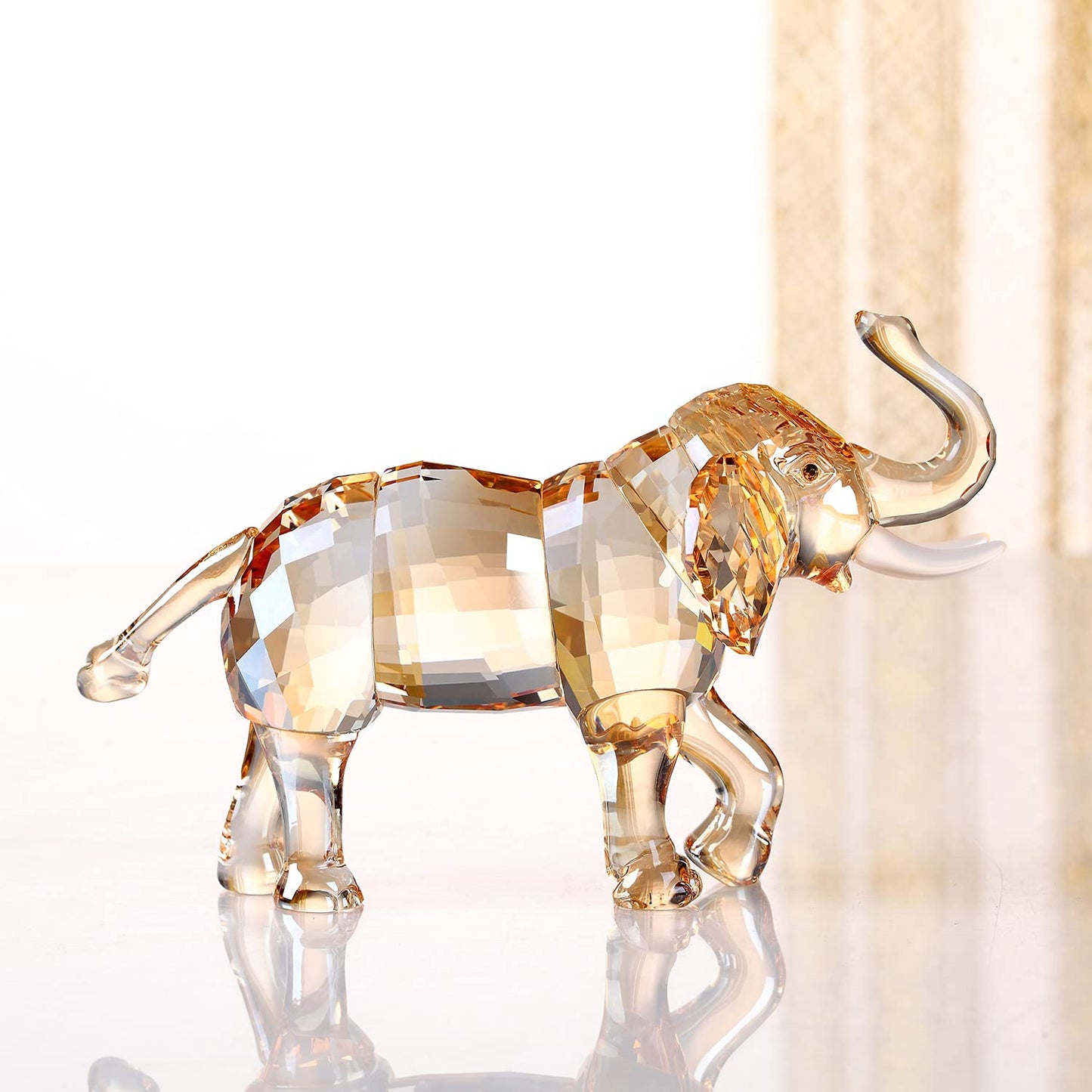 DOJOZ Crystal Lucky Elephant Figurine Collection Ornament Statue Animal Collectible Home Decor (Gold)
