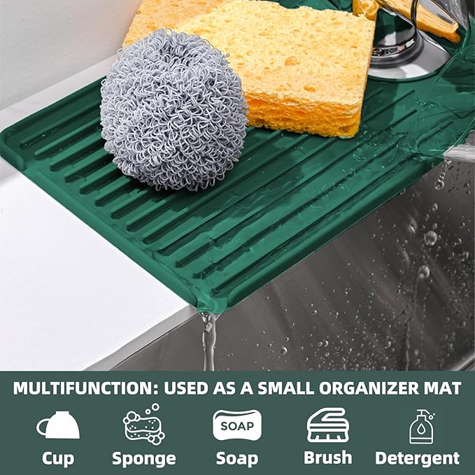 Faucet Mat for Kitchen Sink, Silicone Faucet Handle Drip Catcher Tray, Drying