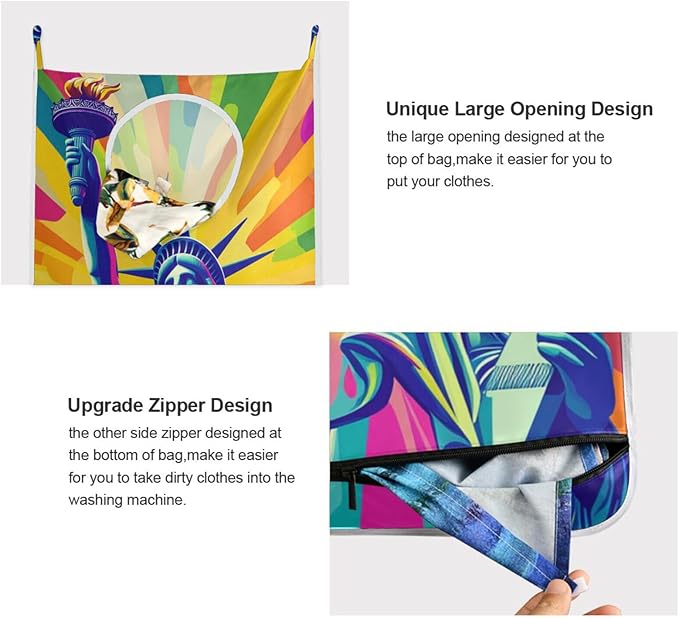 Hanging Laundry Hamper with Stainless Steel Hooks, Oxford Fabric Printing Door