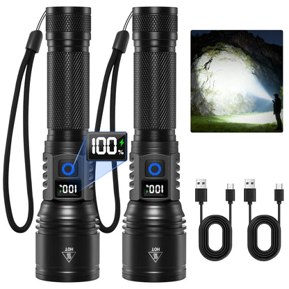 Rechargeable Flashlights High Lumens 2Pack, 5Modes Super Bright Flashlight Rechargeable, LED Flashlight Powerful, Handheld Tactical Flash Lights for Home Emergencies Camping Essentials, Gifts for Men