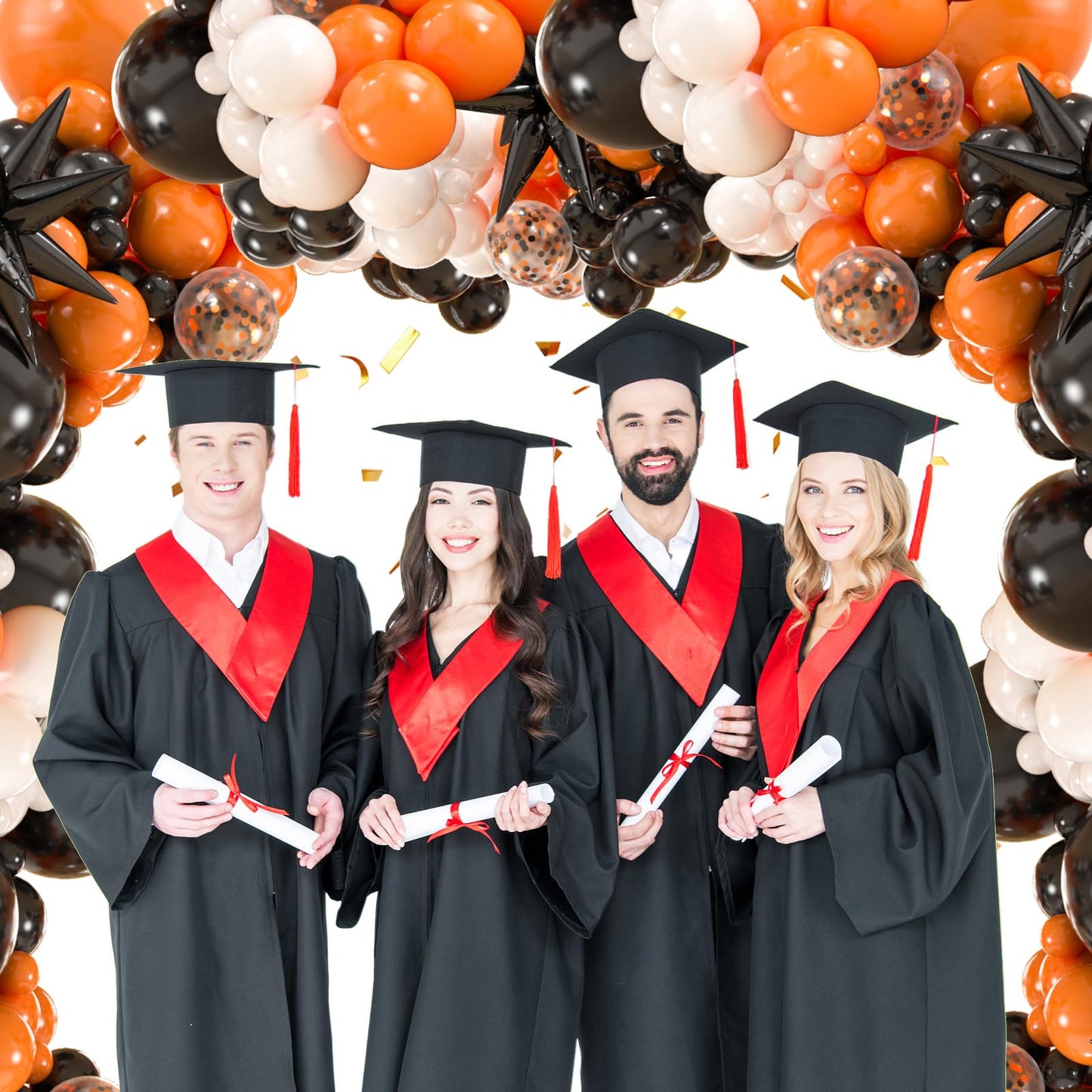 141pcs latex balloons with 3pcs Foil Balloons for Birthday Graduation Disco 2024 Prom Party Decorations… (Orange Black White)
