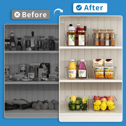 Mpotmiy 6 Pack Pantry Organizers and Storage,Clear Plastic Containers with 2 Dividers for Kitchen,Fridge Organization and Storage,Acrylic Bins for Pounches,Spice Packet,Snack organzier