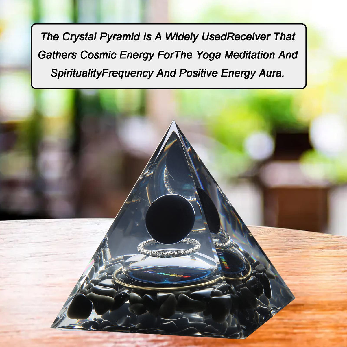Orgone Pyramid - Positive Energy Source for Meditation, Stress Relief, Wealth Attraction | Crystal Pyramid Orgonite with Protection Crystals | Ideal Energy Generator & Stylish Room Decor