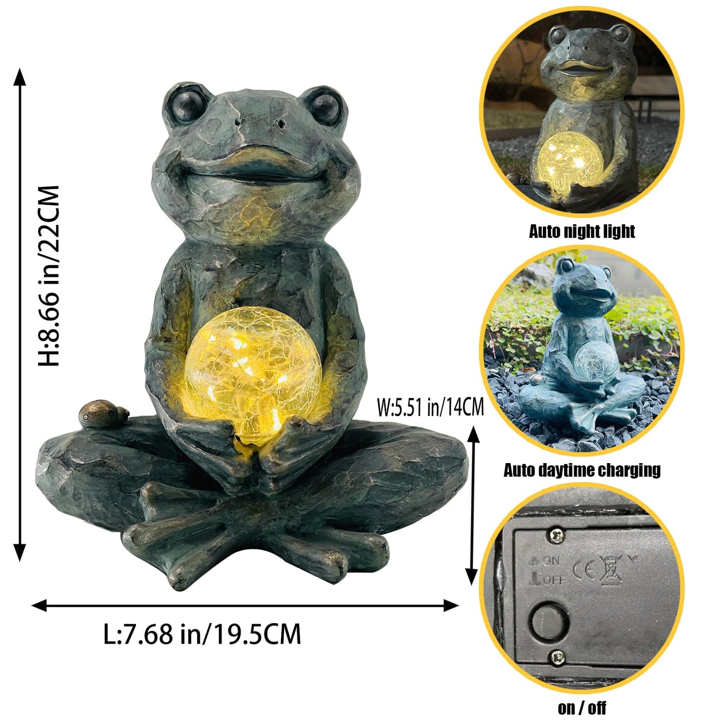 Brilliant Prospect Zen Yoga Frog Garden Statue, Outdoor Decor, Solar Patio Garden Sculpture Ornament, Frog Figurine Lamp Light, Meditation Frog Gift Ideas for Women