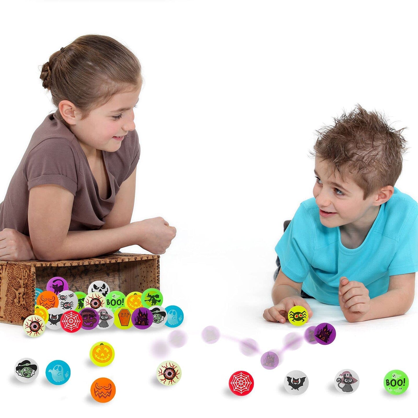 MGparty Halloween Toys Bulk 72 PCS Glow in The Dark Bouncy Balls 18 Designs Bouncing Balls Halloween Party Favors for Kids, Halloween Game Supplies, Trick or Treating Goodies