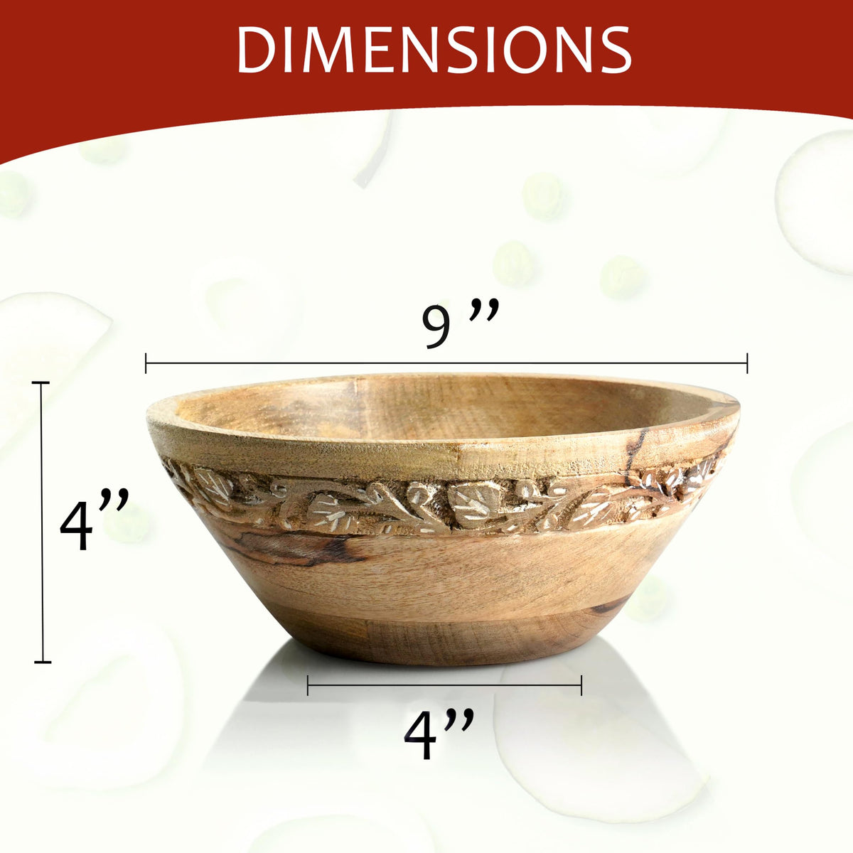 Mela Artisans 9 in Wide x 4 in Tall Jasmine Mango Wood Bowl – Hand-Carved Decorative Serving and Fruit Bowl with Whitewash Finish for Kitchen Counter, Salad, Bread and Home Decor