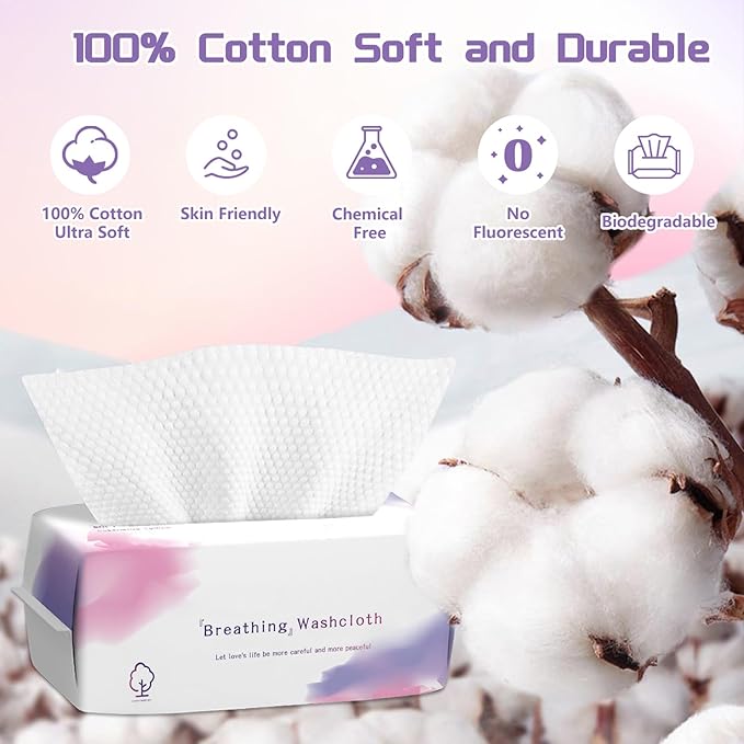 Disposable Face Towel 200 Count, Soft Cotton Face Towels, Dry Wipes Facial