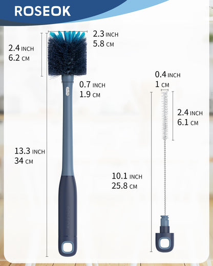 ROSEOK 2in1 Bottle Scrubbing Brush with Straw Brush has Long and Comfortable Handle, Cleaning Glass, Sports Bottle, Coffee Mug,1 Pack, Grayish Blue