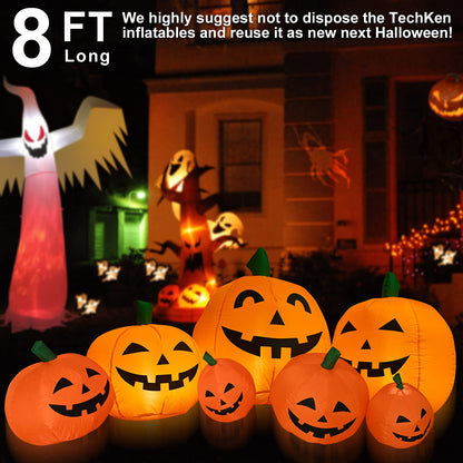 TechKen Halloween Inflatables 8FT Long Inflatable Pumpkins with Built-in LEDs - Outdoor Yard Decorations for Harvest and Halloween Party, Garden, Lawn - Fun Halloween Decors Harvest Giant Pumpkins