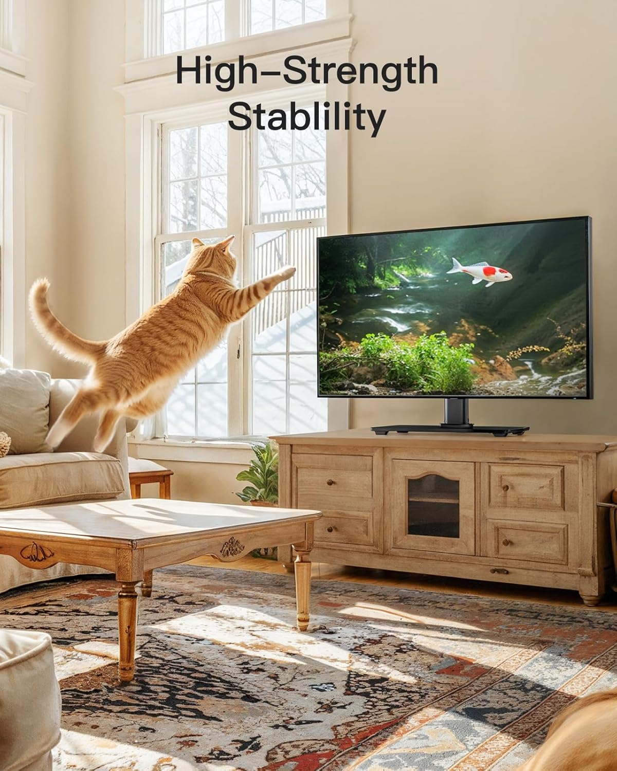 PERLESMITH Universal TV Stand, Table Top TV Stand for 32-60 inch TVs & Monitors, Height Adjustable TV Mount Stand Holds up to 88 lbs with Tempered Glass Base & Wire Management, VESA 400x400mm PSTVS04
