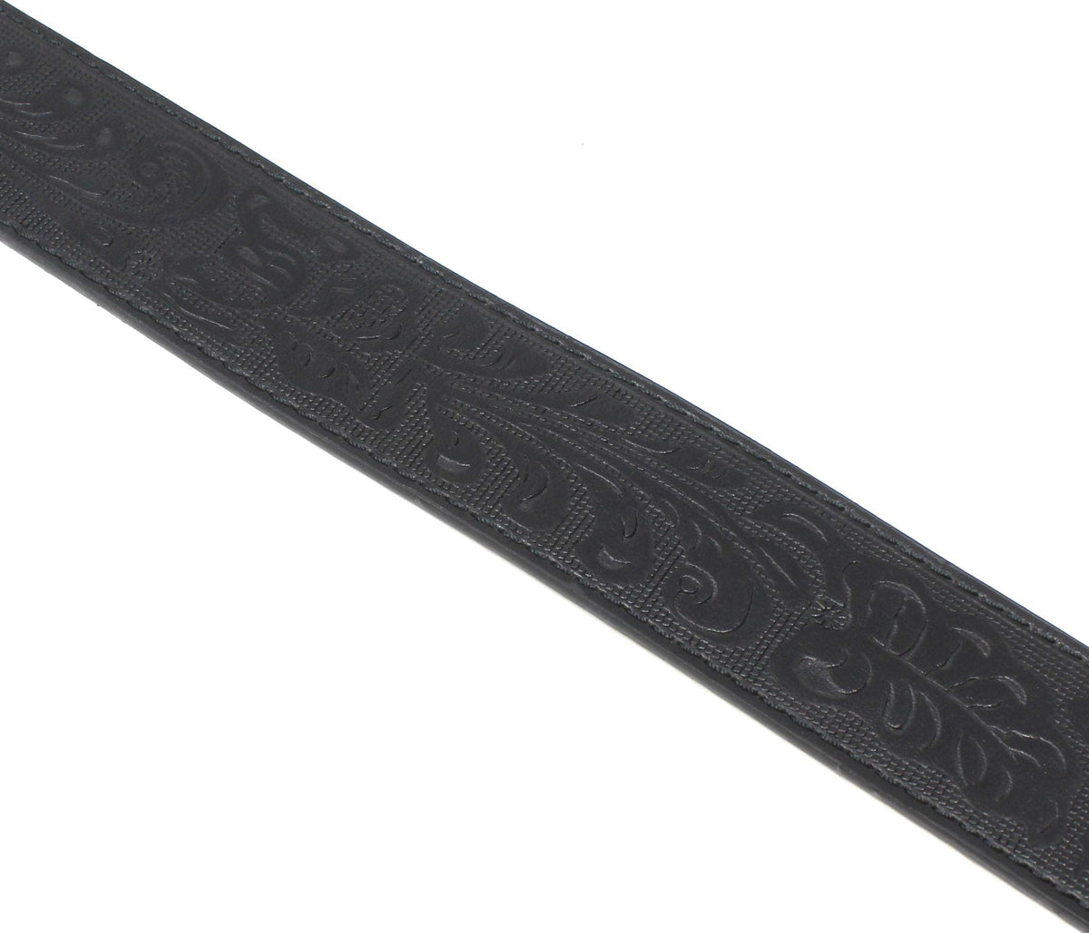 BC Belts Leather Belt Strap with Embossed Western Scrollwork 1.5" Wide with Snaps (Black-XL)