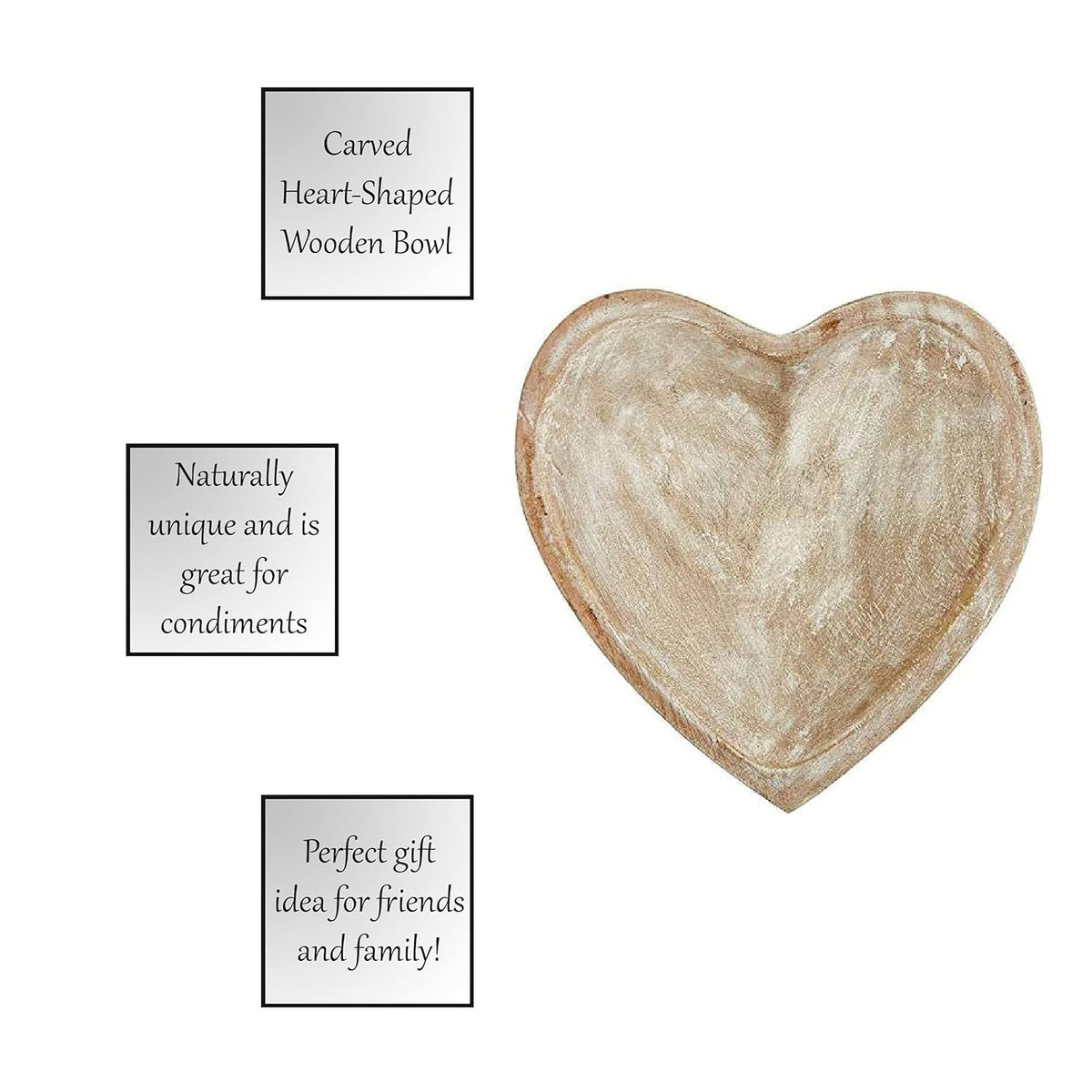 47th & Main Carved Heart-Shaped Wooden Bowl, Small, White