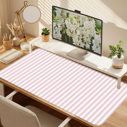 ohisxiacy Light Pink Striped Desk Mat Cute Pastel XXL Large Gaming Mouse Pad Desk Pad Kawaii Cozy Aesthetic Keyboard Laptop Computer Mat Home Office Decor for Women